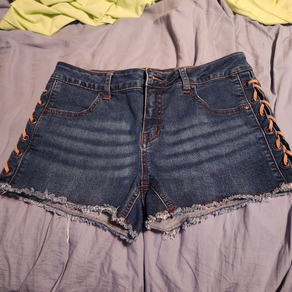 Tie side denim shorts